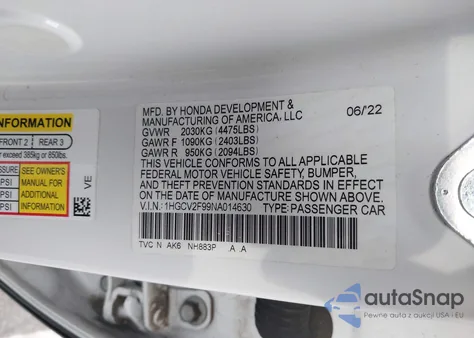 2022 Honda Accord Touring z USA, uszkodzony, nr VIN 1HGCV2F99NA014630